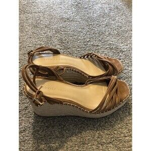 Veronica Beard Ravina Brown Suede Platform Wedge Ankle Strap Shoes Size 10